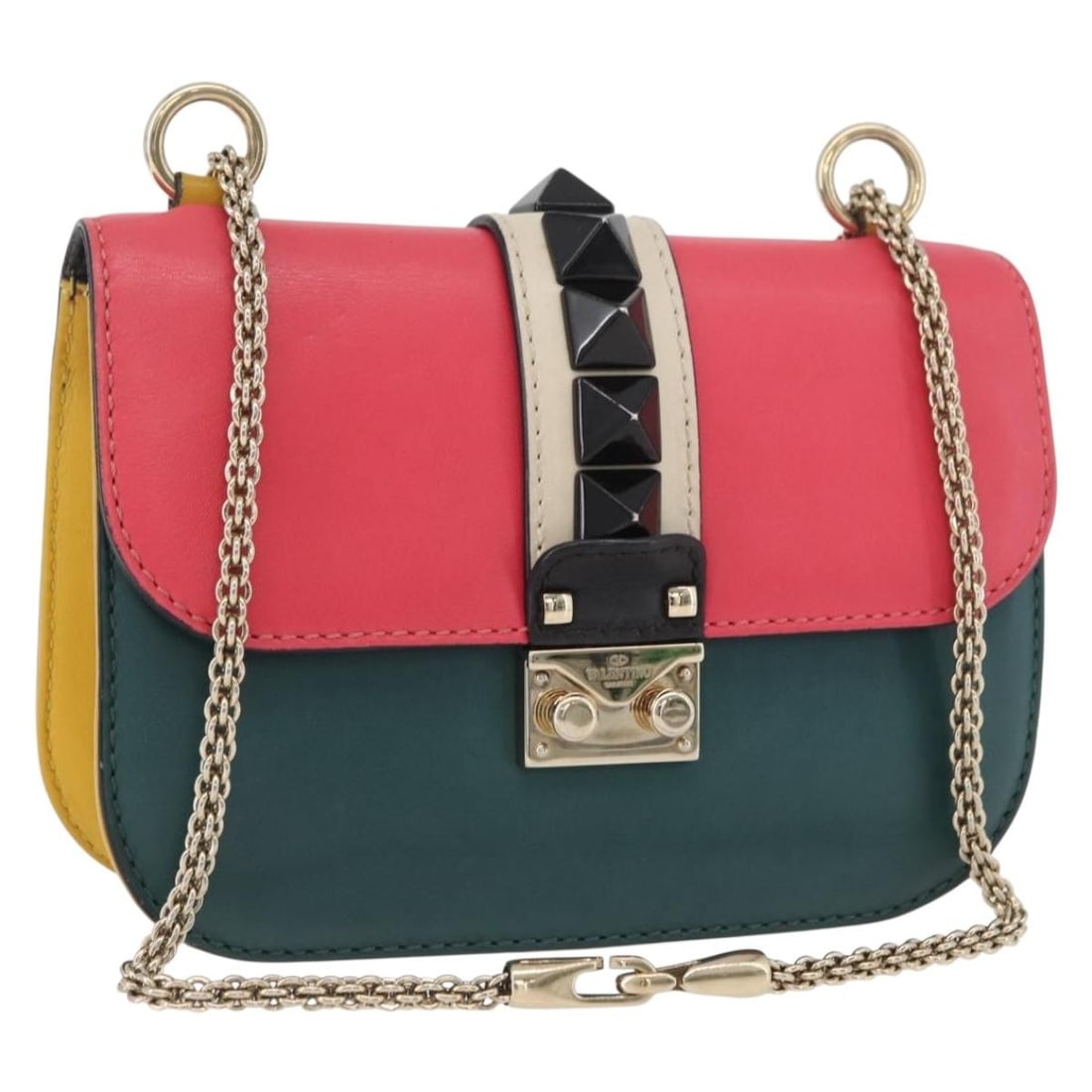 Valentino Pink Leather Chain Shoulder Bag Gold Tone Hardware Italy: Valentino Pink Leather Chain Shoulder Bag Gold Tone Hardware Italy This Valentino chain shoulder bag features a pink and gold leather exterior with a sleek, compact silhouette. Designed for women, the