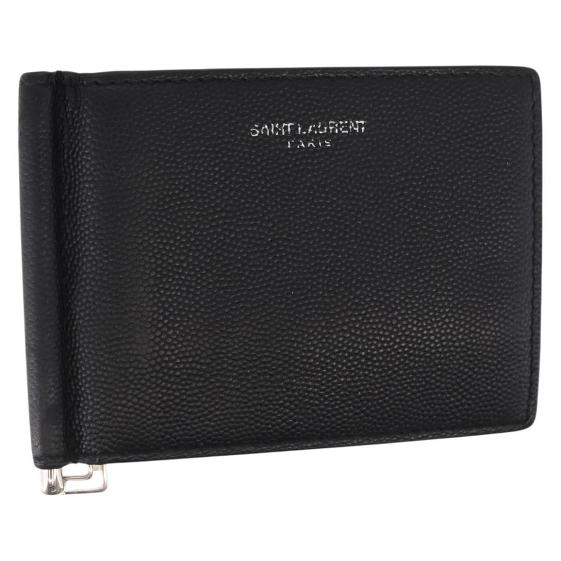 SAINT LAURENT Bill Clip Wallet Black Leather Silver Auth BA8469 Italy (1 of 17)