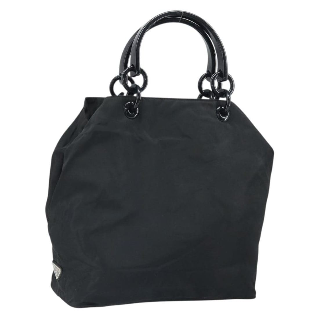 Prada Black Nylon Women's Handbag with Silver Tone Accents Italy: Prada Black Nylon Women's Handbag with Silver Tone Accents Italy This authentic Prada handbag is crafted from black nylon with silver-tone details and is designed for women. Made in Italy, it features