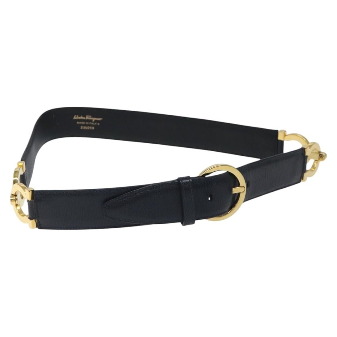 Navy Leather Gancini Belt by Salvatore Ferragamo 34.6 Inch Women's Italian Accessory: Navy Leather Gancini Belt by Salvatore Ferragamo 34.6 Inch Women's Italian Accessory This Salvatore Ferragamo Gancini belt is crafted from navy leather, designed for women. Made in Italy, it features 