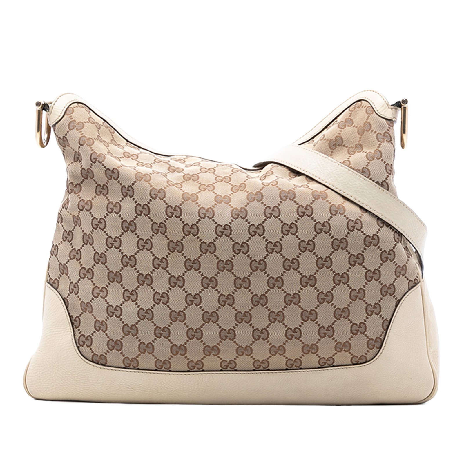Gucci Diana Bamboo Handle GG Canvas Satchel with Leather Trim: Gucci Diana Bamboo Handle GG Canvas Satchel with Leather Trim This Gucci GG Canvas Bamboo Diana Satchel features a beige fabric body with leather trim, a detachable flat leather strap, an open top, an