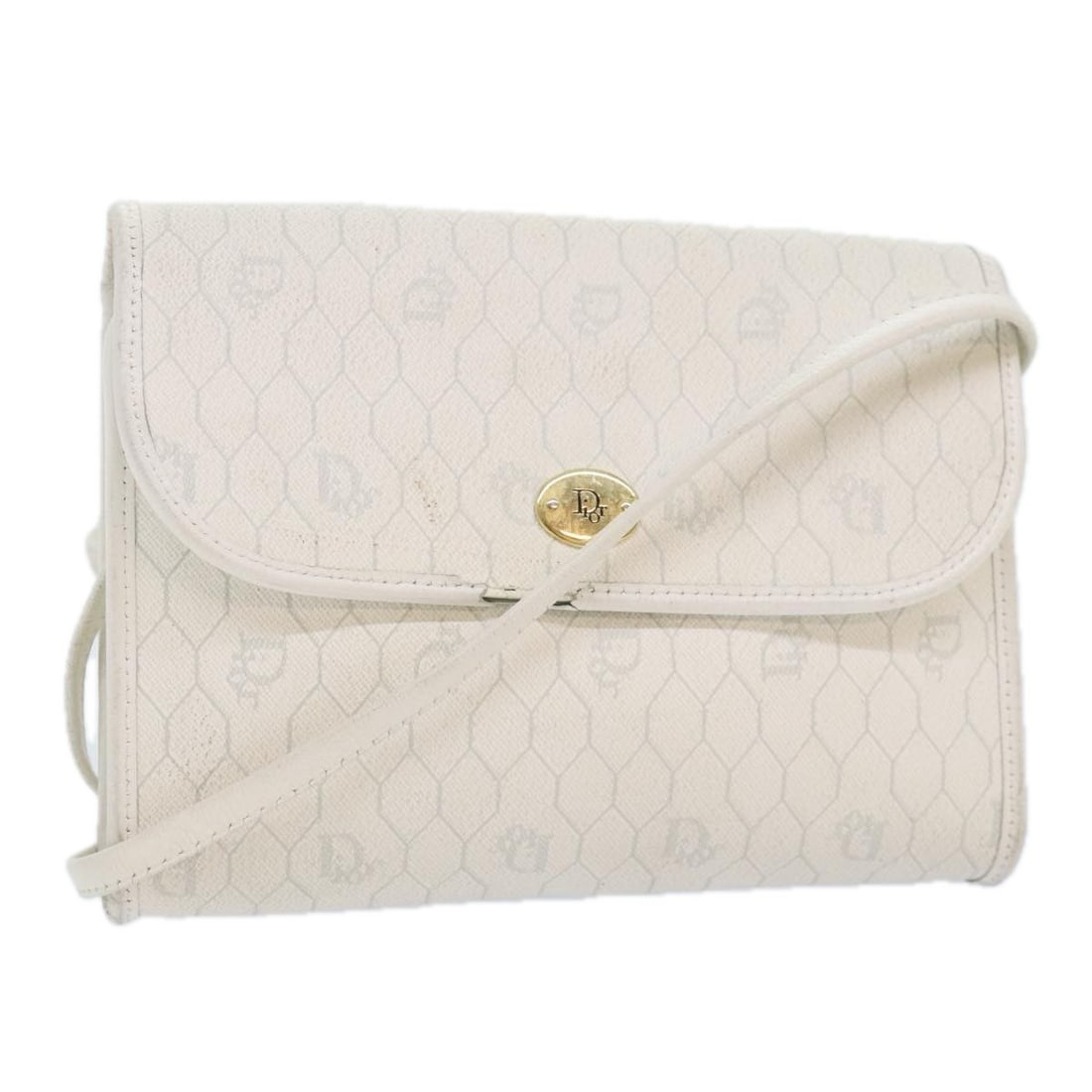 Christian Dior Honeycomb Pattern White and Gold PVC Leather Women's Shoulder Bag (1 of 18)