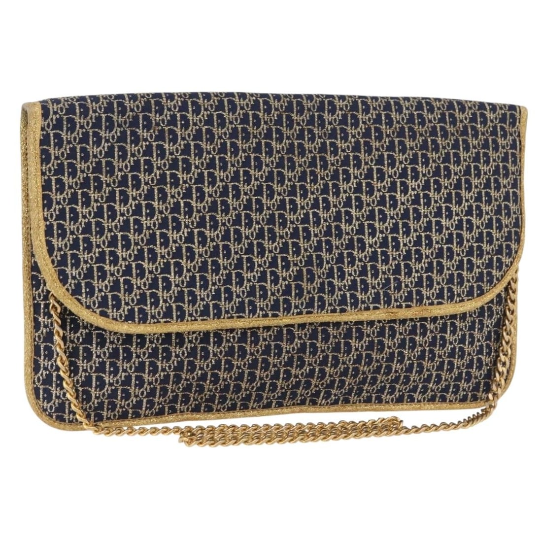 Navy Trotter Canvas Christian Dior Chain Shoulder Bag Gold Tone Hardware: Navy Trotter Canvas Christian Dior Chain Shoulder Bag Gold Tone Hardware This Christian Dior Trotter Canvas Chain Shoulder Bag features a navy and gold design crafted from Trotter canvas. The bag is d