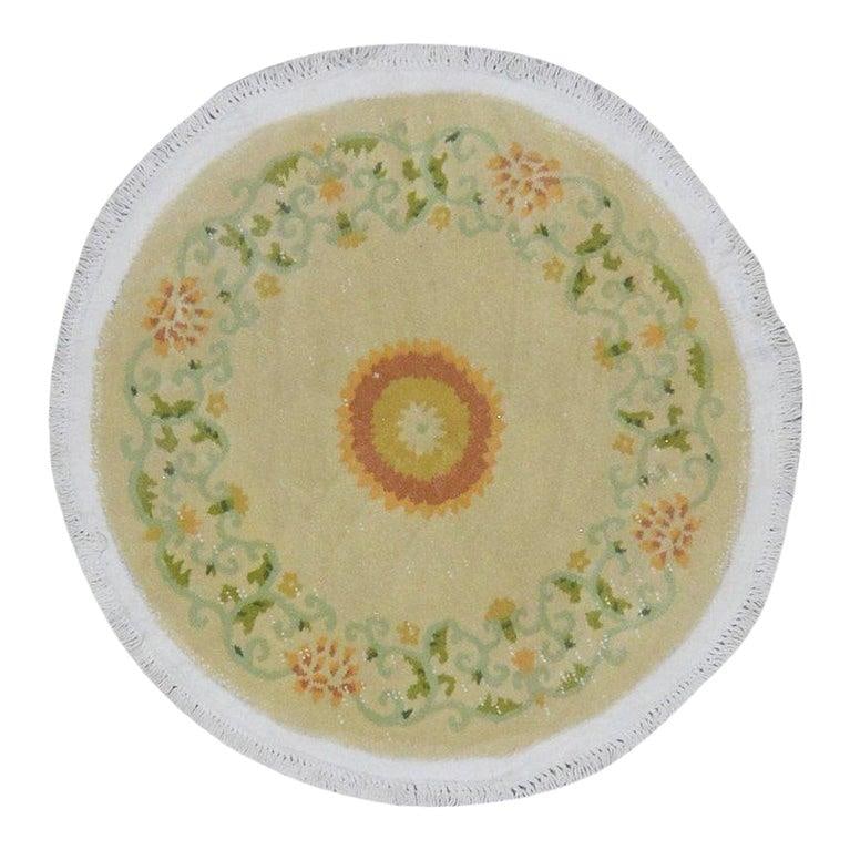 Hand-Knotted Wool Chinese Art Deco Rug in Olive 2'9": Hand-Knotted Wool Chinese Art Deco Rug in Olive 2'9" This vintage Chinese Art Deco rug is hand-knotted from wool, showcasing traditional craftsmanship combined with a modern design sensibility. Its so