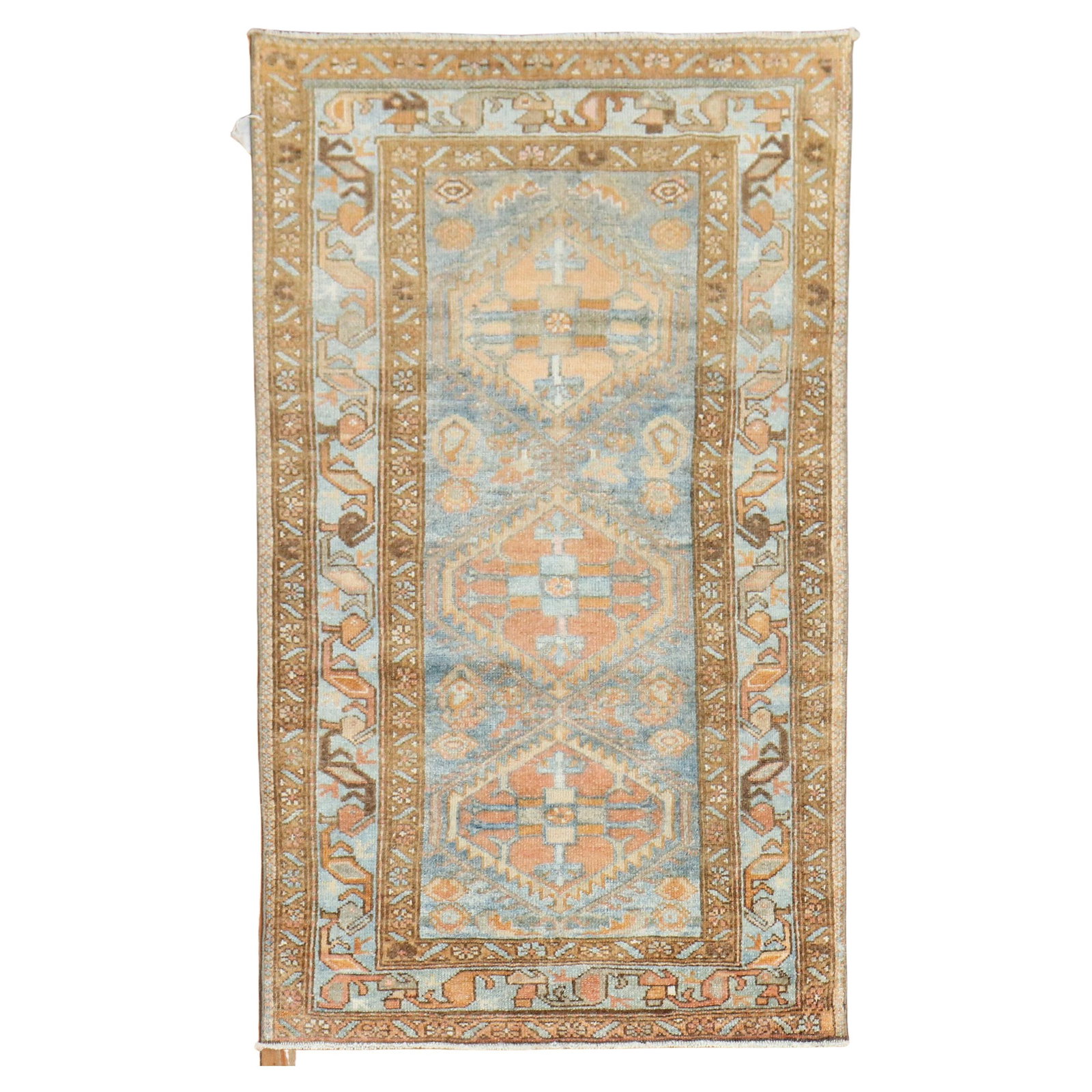 Antique Persian Malayer Rug Blue Orange Wool Hand-Knotted 2'7" x 4'7": Antique Persian Malayer Rug Blue Orange Wool Hand-Knotted 2'7" x 4'7" Experience the charm of this exquisite early 20th century Persian Malayer rug, featuring a vibrant blend of blue and orange hues. 