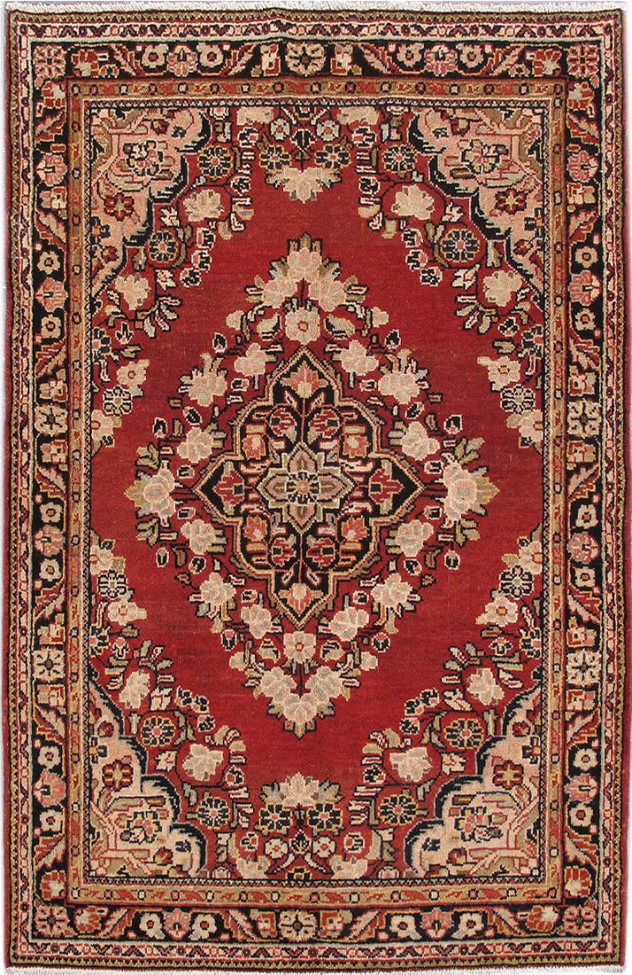 Handcrafted 4.3 x 6.7 Red Persian Hamadan Area Rug (1 of 6)