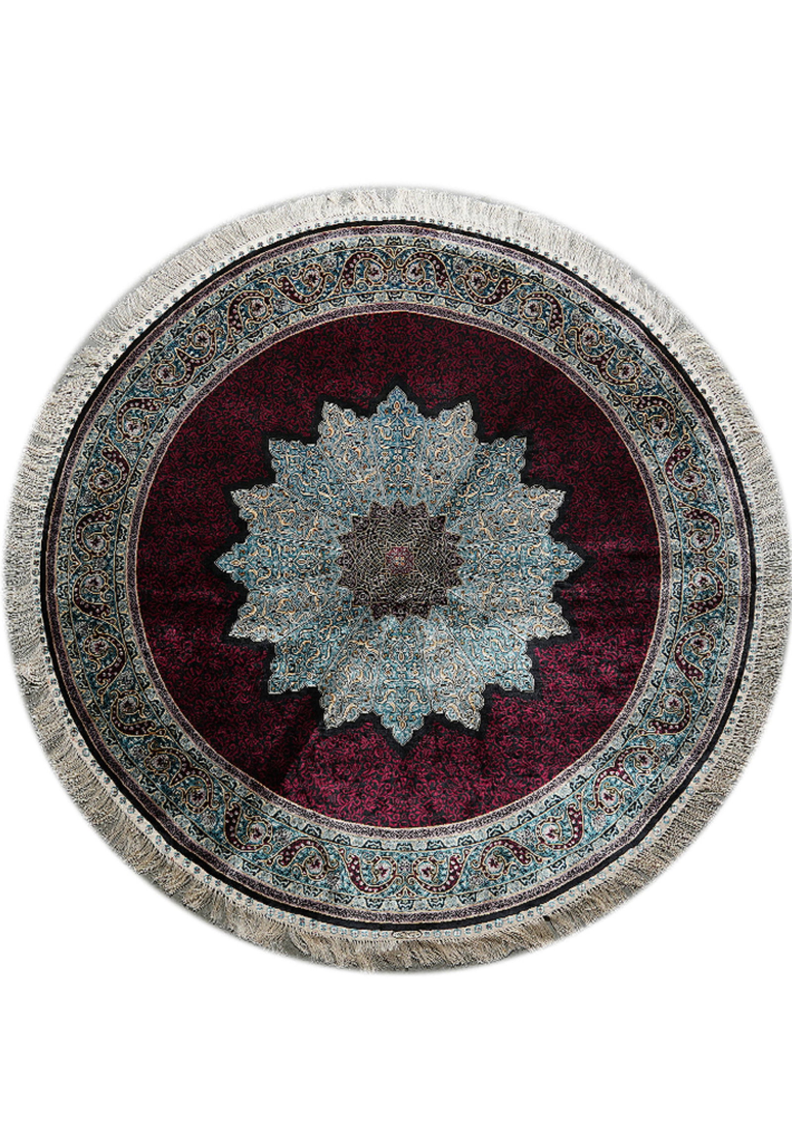 Hand-Knotted Burgundy Round Silk Rug 5 x 5 Feet Luxurious Accent (1 of 9)