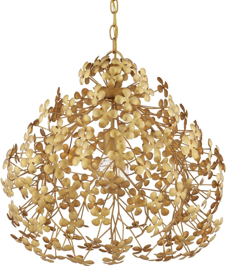 Currey Cloverfield Pendant Light Contemporary Gold Leaf 20H 23W 23D Dimmable: Currey Cloverfield Pendant Light Contemporary Gold Leaf 20H 23W 23D Dimmable Illuminate your space with the elegant Cloverfield Pendant, a stunning addition to any contemporary or transitional decor. 