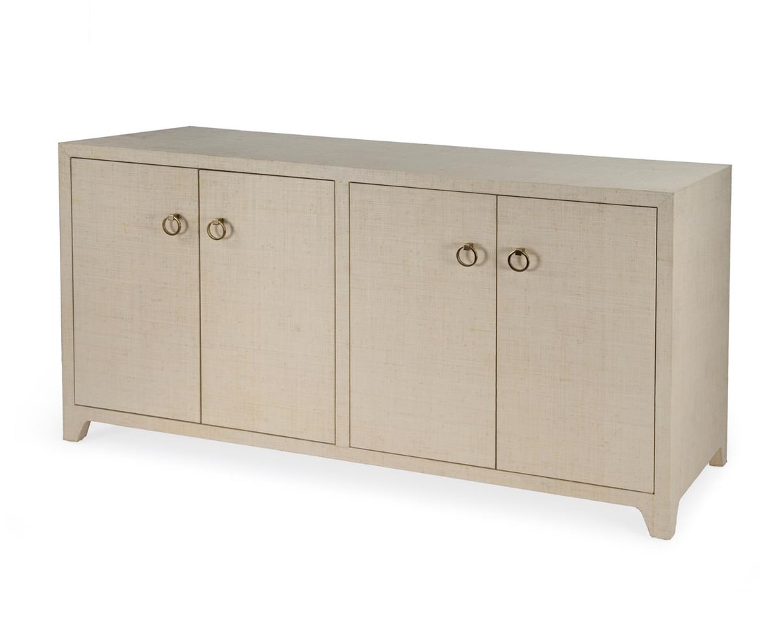 Butler French Style Sideboard with Raffia Accents Beige: Butler French Style Sideboard with Raffia Accents Beige Introducing an elegant sideboard that enhances your dining or living space with its refined French style. This piece features stunning raffia ac