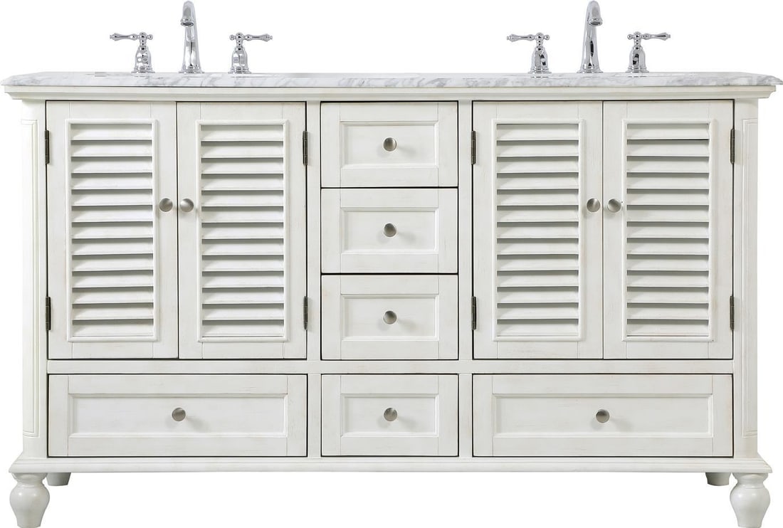 Elegant Lighting White 60 Inch Double Bathroom Vanity: Elegant Lighting White 60 Inch Double Bathroom Vanity Enhance your bathroom with this elegant Antique Style White 60-inch Double Bathroom Vanity. Crafted in a vintage style, this vanity features a bea