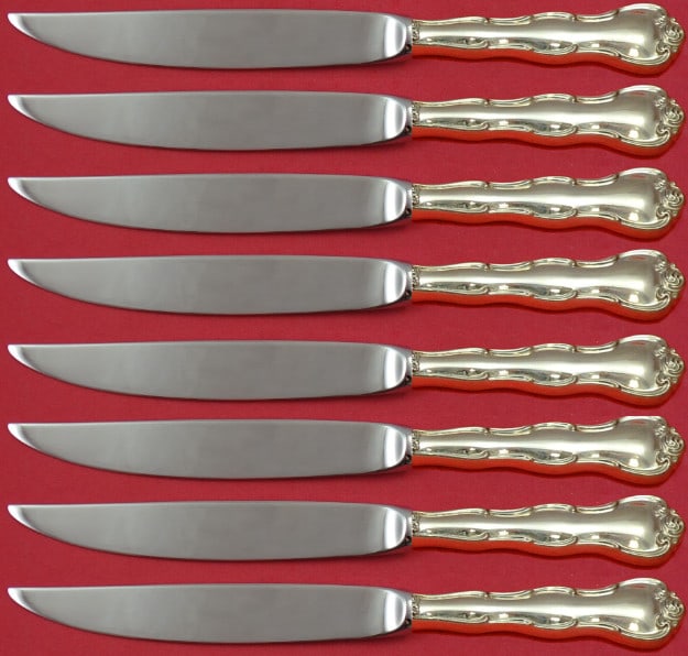 Gorham Rondo Sterling Silver Steak Knife Set 8pc Hollow Handle 8 inch: Gorham Rondo Sterling Silver Steak Knife Set 8pc Hollow Handle 8 inch Enhance your dining experience with this exquisite set of Rondo by Gorham Sterling Silver Steak Knives. This 8-piece set features 