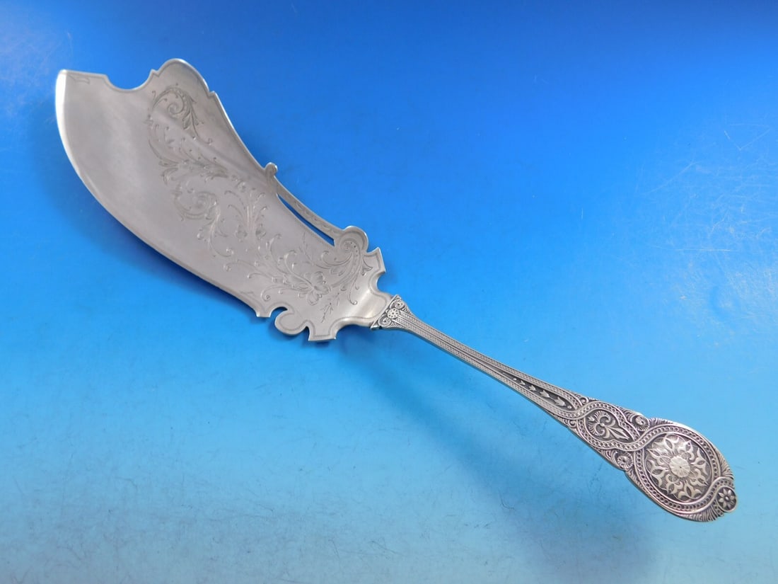Victorian Sterling Silver Fish Server Moresque by Wendt 11 Inch: Victorian Sterling Silver Fish Server Moresque by Wendt 11 Inch This exquisite fish server from the Moresque pattern by Wendt is crafted from all sterling silver and features a bright-cut design. With