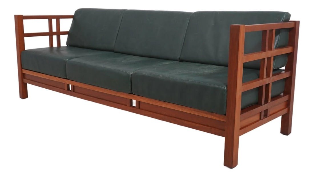 Winward Sofa in Cherry and Leather Studio Crafted Bench Made 82 Inch (1 of 10)