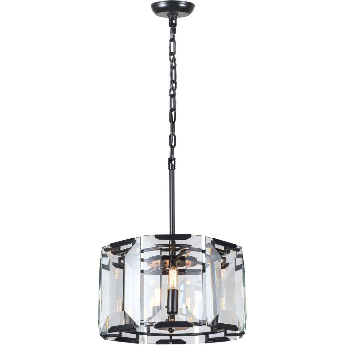 Monaco Modern Black 4-Light Chandelier With Glass Shade 17 Inch Adjustable Ceiling Fixture: Monaco Modern Black 4-Light Chandelier With Glass Shade 17 Inch Adjustable Ceiling Fixture This chandelier features four lights and a flat black finish, complemented by clear crystal glass elements. I