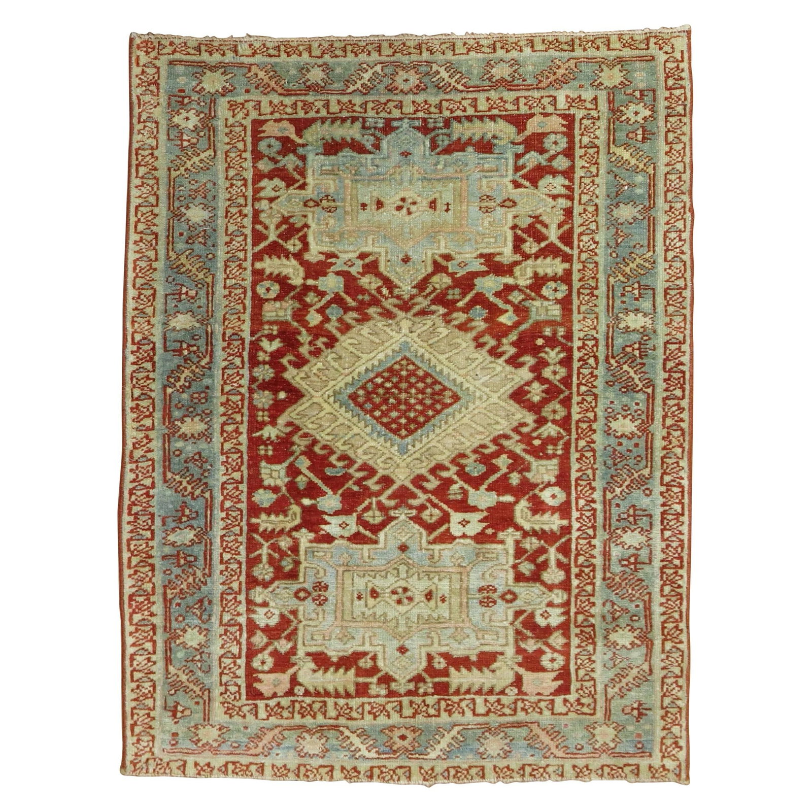 Antique Persian Heriz Scatter Rug Cranberry Wool Hand-Woven 1920s (1 of 7)