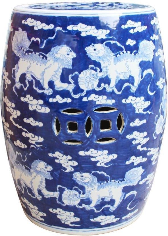 Chinoiserie Handmade Porcelain Garden Stool with Lion Motif (1 of 1)