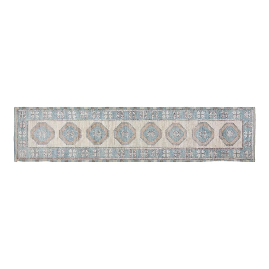 Verdigris Wool Moroccan Runner Rug 2'8" x 12'10": Verdigris Wool Moroccan Runner Rug 2'8" x 12'10" Handcrafted using traditional Moroccan rug-making techniques, this wool rug features a verdigris color that combines timeless artistry with modern desi