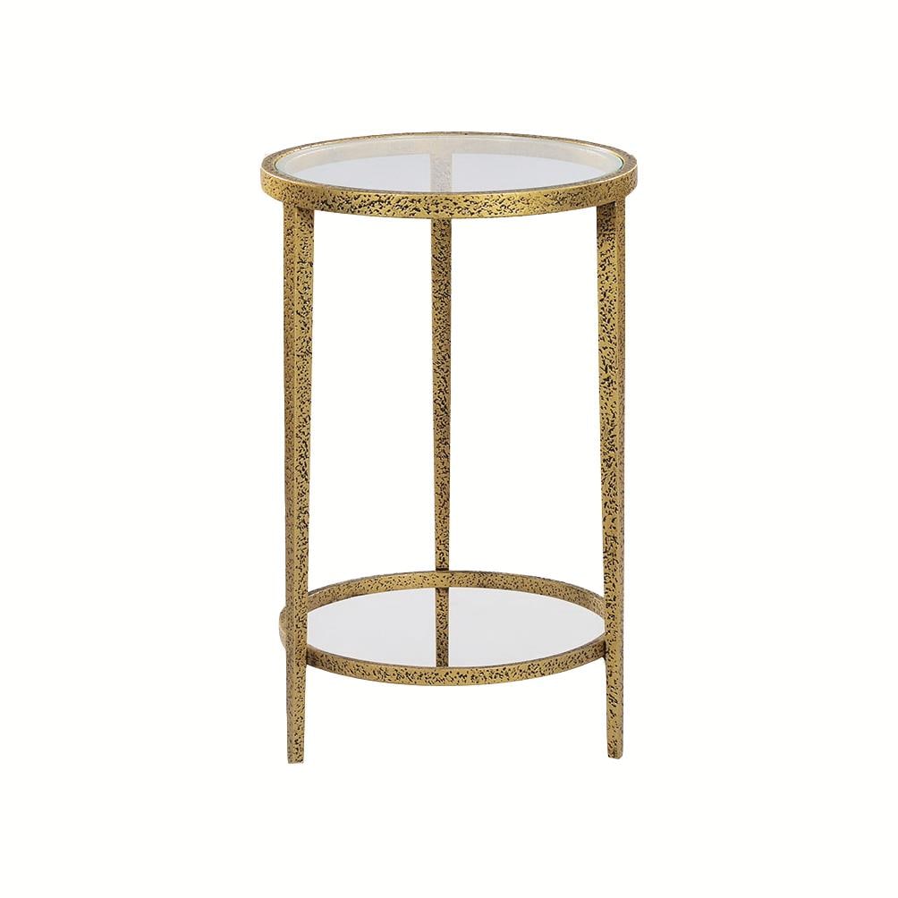 Oliver Home Gold Hammered Round Side Table with Glass Top: Oliver Home Gold Hammered Round Side Table with Glass Top This luxurious gold hammered spot table combines elegance and functionality, making it a stunning addition to any space. With a round shape an