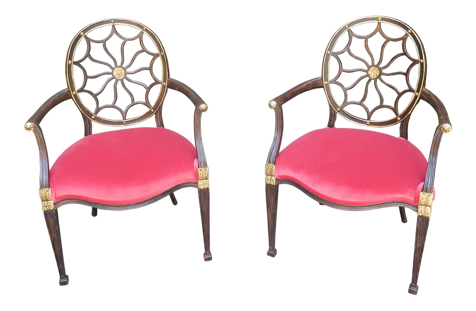 Elegant Pair of Modern Adam Style Red Arm Chairs with Gold Accents (1 of 10)