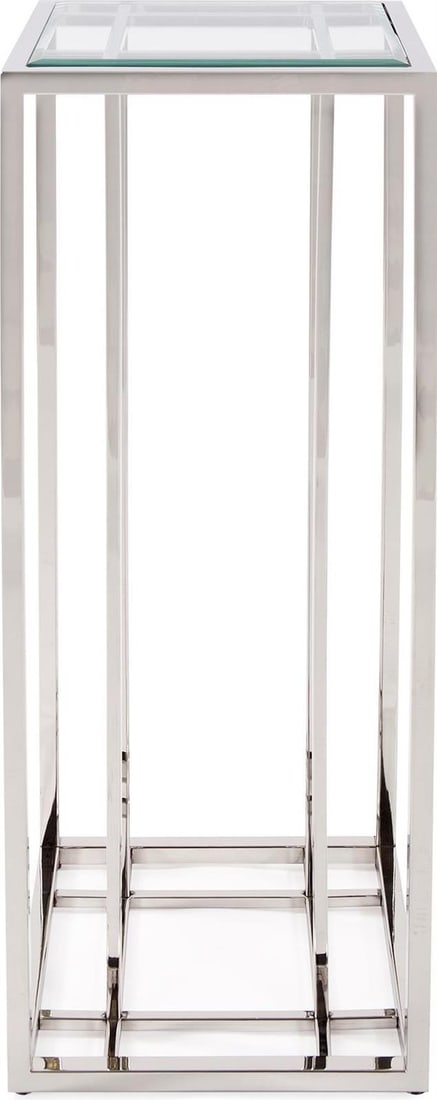Howard Elliott Echo Pedestal Table 36H Square Polished Silver Stainless Steel: Howard Elliott Echo Pedestal Table 36H Square Polished Silver Stainless Steel Elevate your space with the Sophisticated Echo Pedestal, designed to add a touch of elegance to any room. This stylish ped