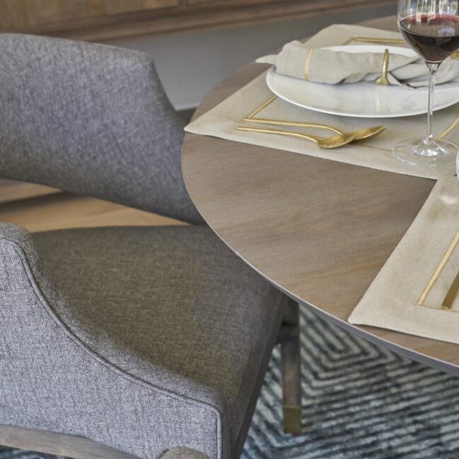 Alder Tweed Misted Ash Round Dining Table 54 Inch: Alder Tweed Misted Ash Round Dining Table 54 Inch Enhance your dining experience with the Misted Ash Trenton Dining Table, featuring a contemporary round design that comfortably seats family and frien