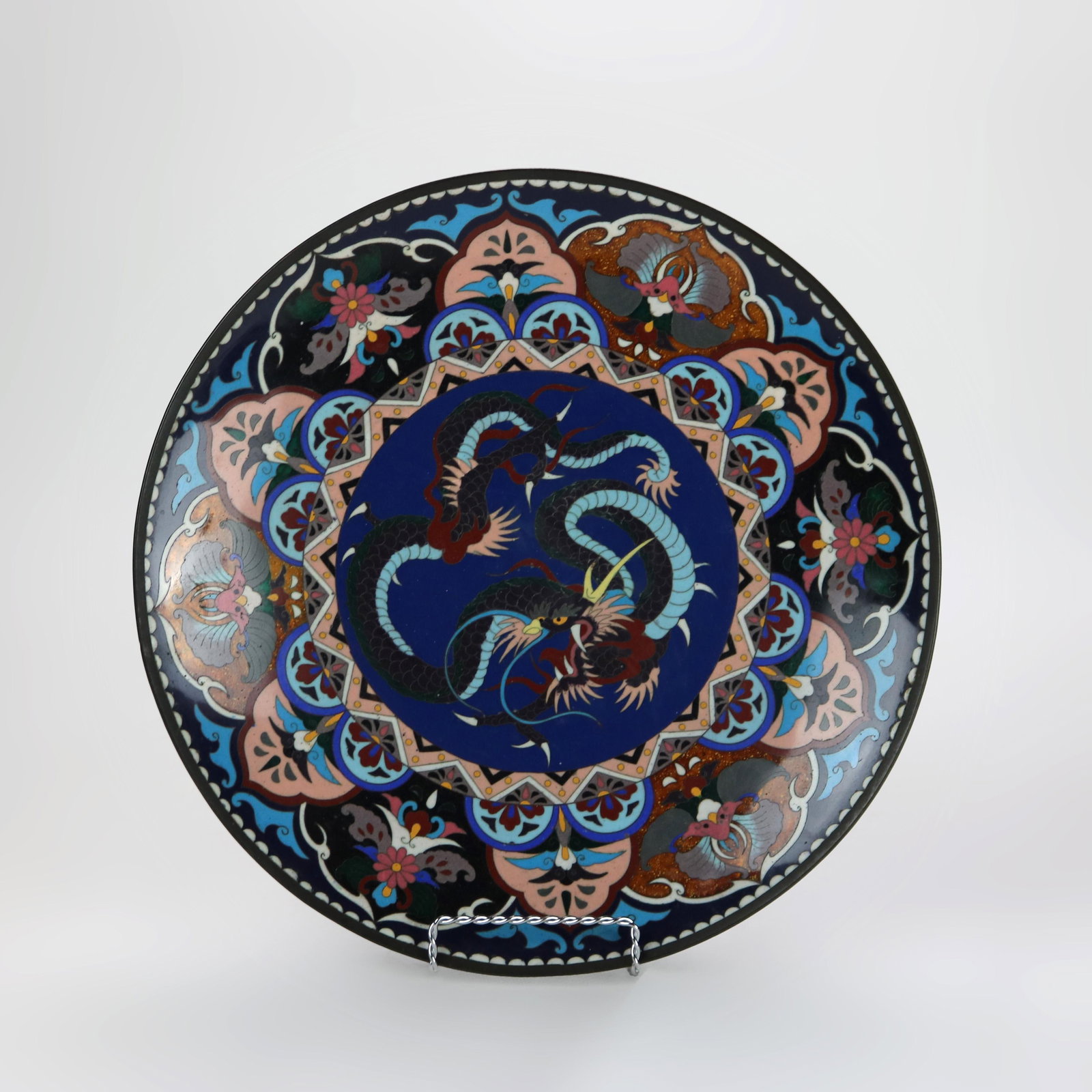 Antique Japanese Cloisonne Charger Dragon Floral Design c1920 (1 of 7)