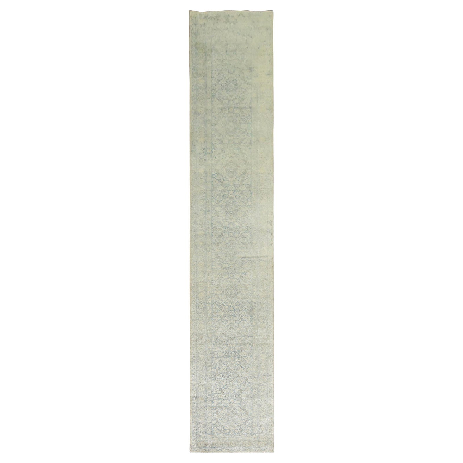 Zabihi Collection 28 x 165 in Pale Blue Gold Persian Tabriz Runner (1 of 9)