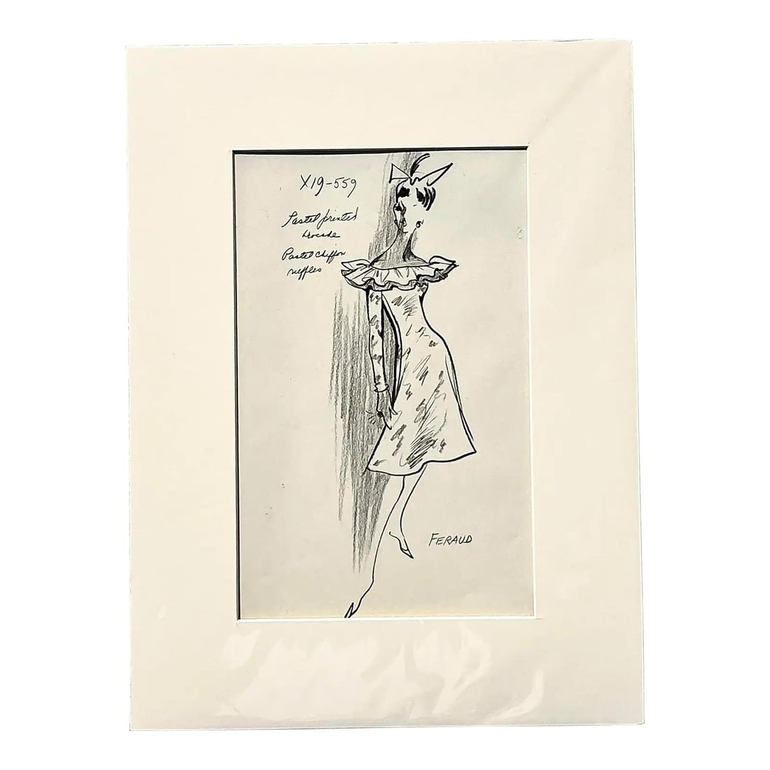 Set of 2 Original 1970s Fashion Sketches Attributed to Louis Feraud (1 of 8)