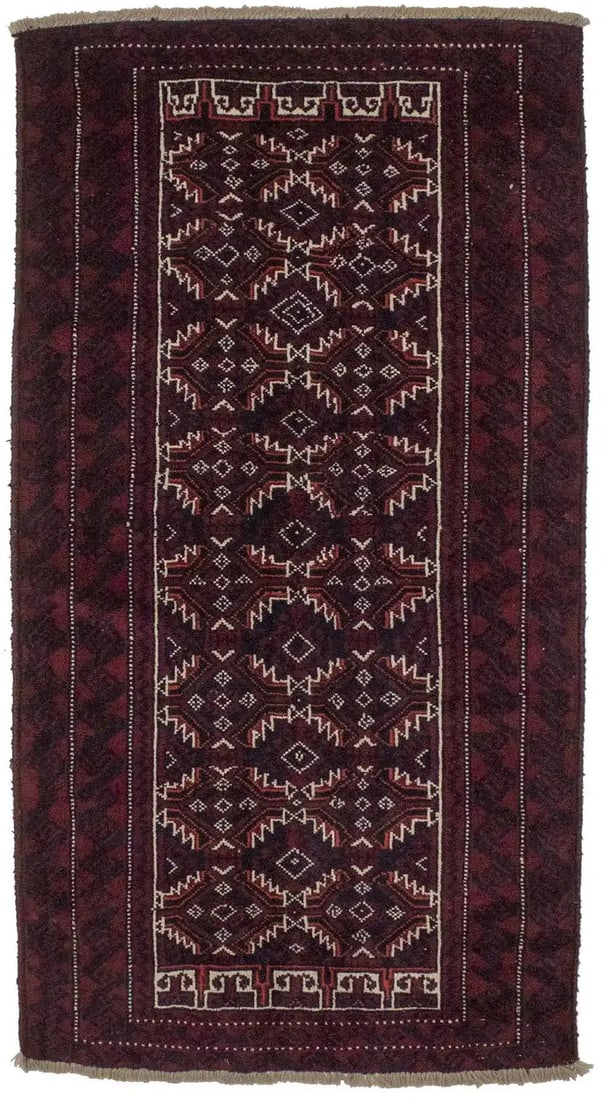 Vintage Hand-Knotted Wool Tribal Geometric Area Rug 3'8 x 7'0 Western Asia: Vintage Hand-Knotted Wool Tribal Geometric Area Rug 3'8 x 7'0 Western Asia This vintage hand-knotted oriental area rug features a tribal geometric pattern in red, navy blue, ivory, orange, and other h