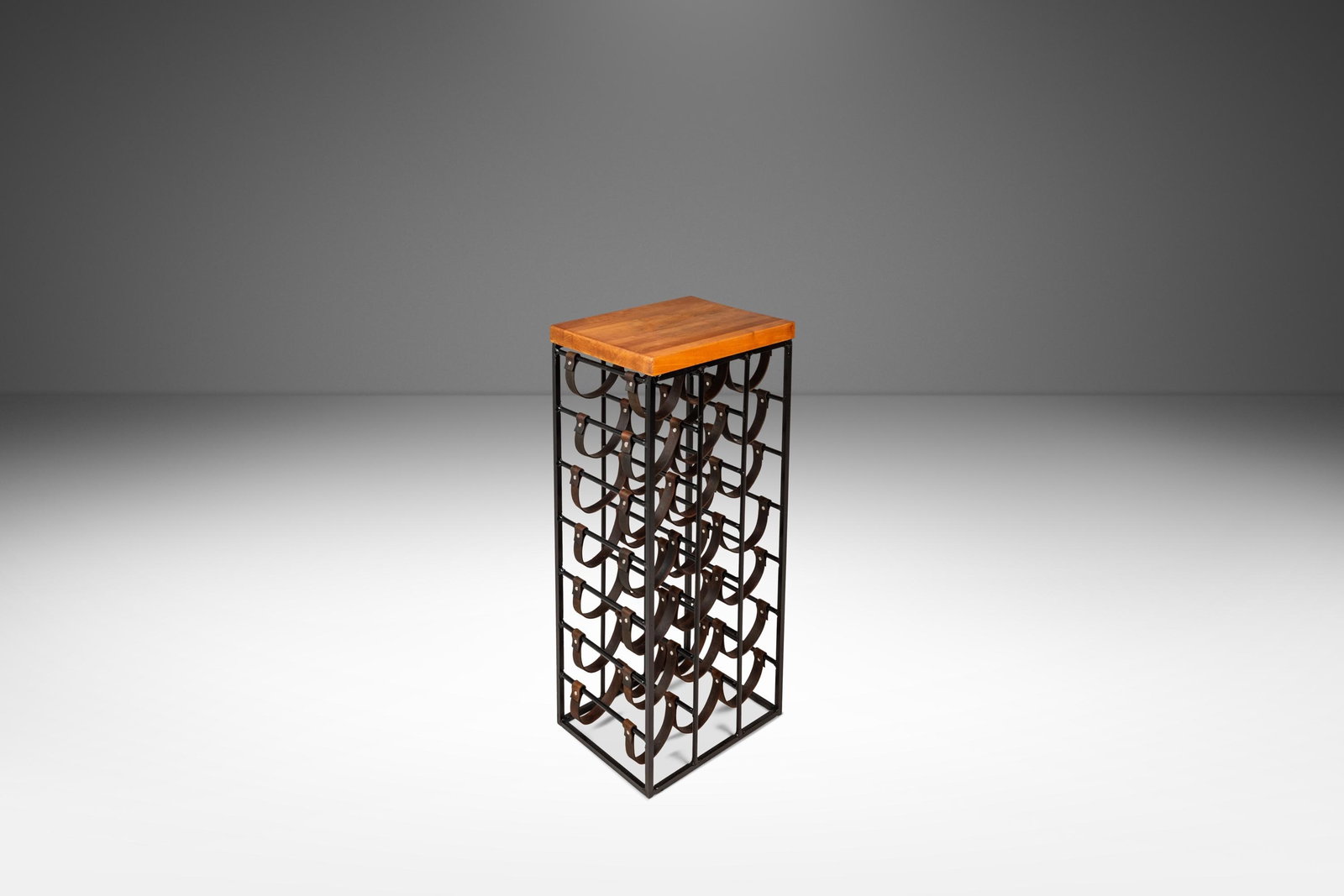 Arthur Umanoff Mid-Century Modern Leather & Wrought Iron 21 Bottle Wine Rack (1 of 18)