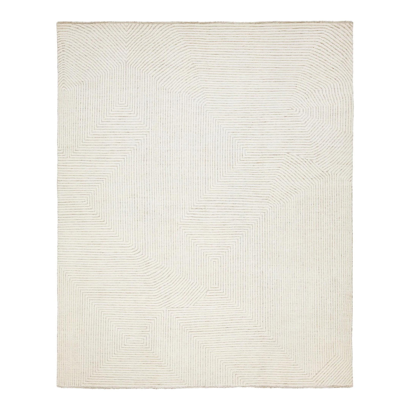 Elegant Ivory Hand-Knotted Wool Moroccan Rug 8' x 10'1: Elegant Ivory Hand-Knotted Wool Moroccan Rug 8' x 10'1 Enhance your space with this exquisite modern Moroccan rug, hand-knotted from high-quality wool. It features a stunning geometric design in elega