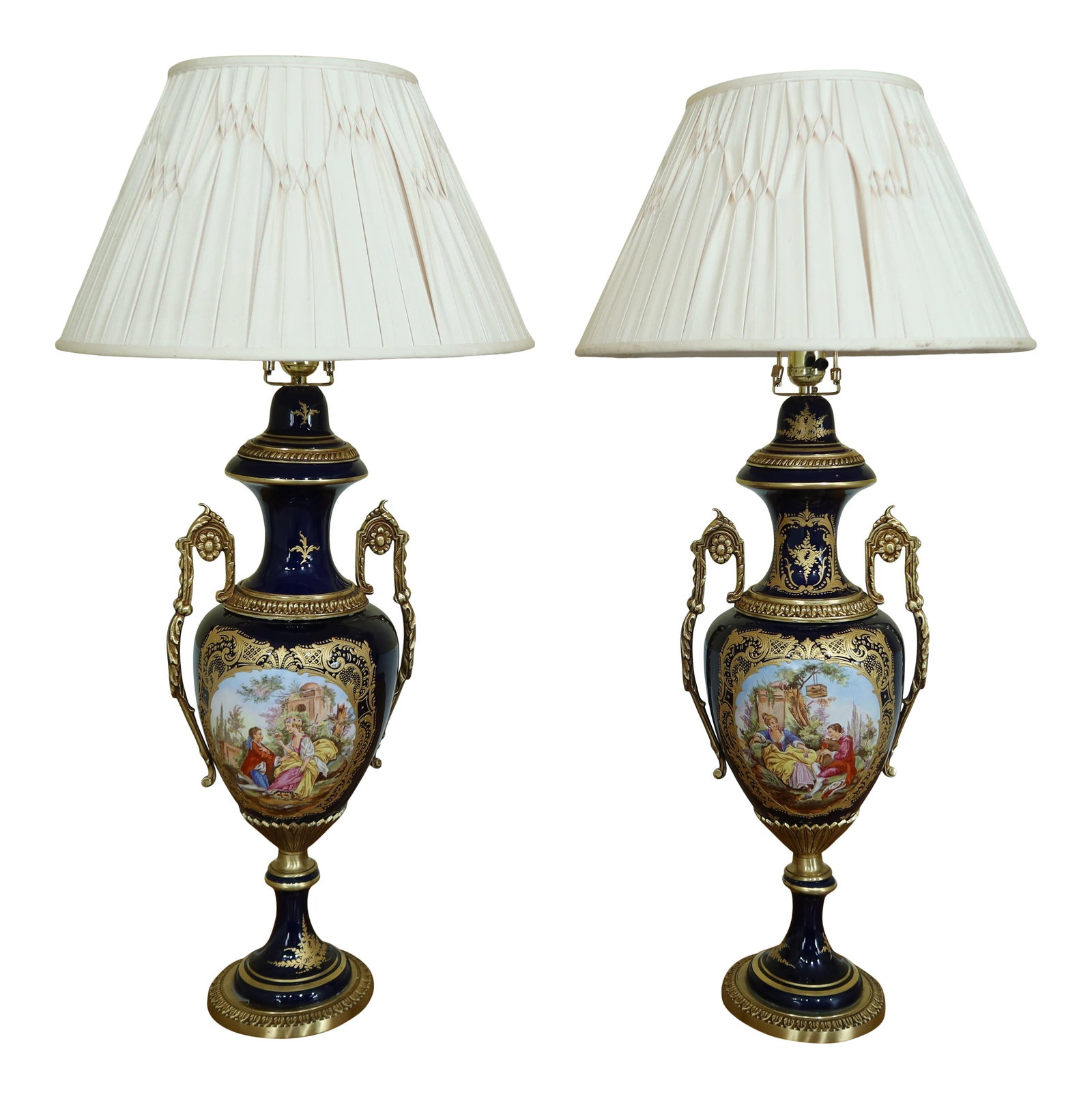 Stunning Pair of Seures Porcelain Table Lamps with Bronze Accents (1 of 10)