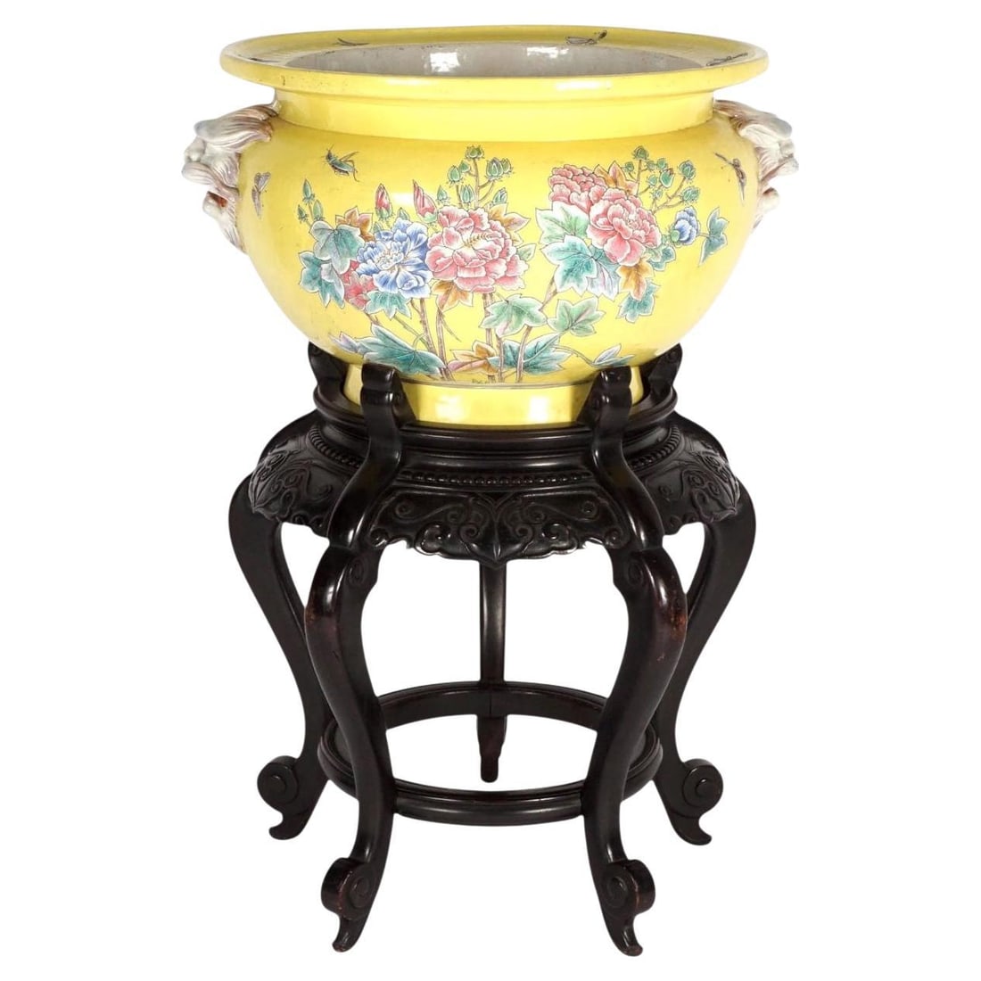 Set of 2 French Faience Ceramic Jardinieres Attributed to Eugene Collinot with Stands (1 of 9)