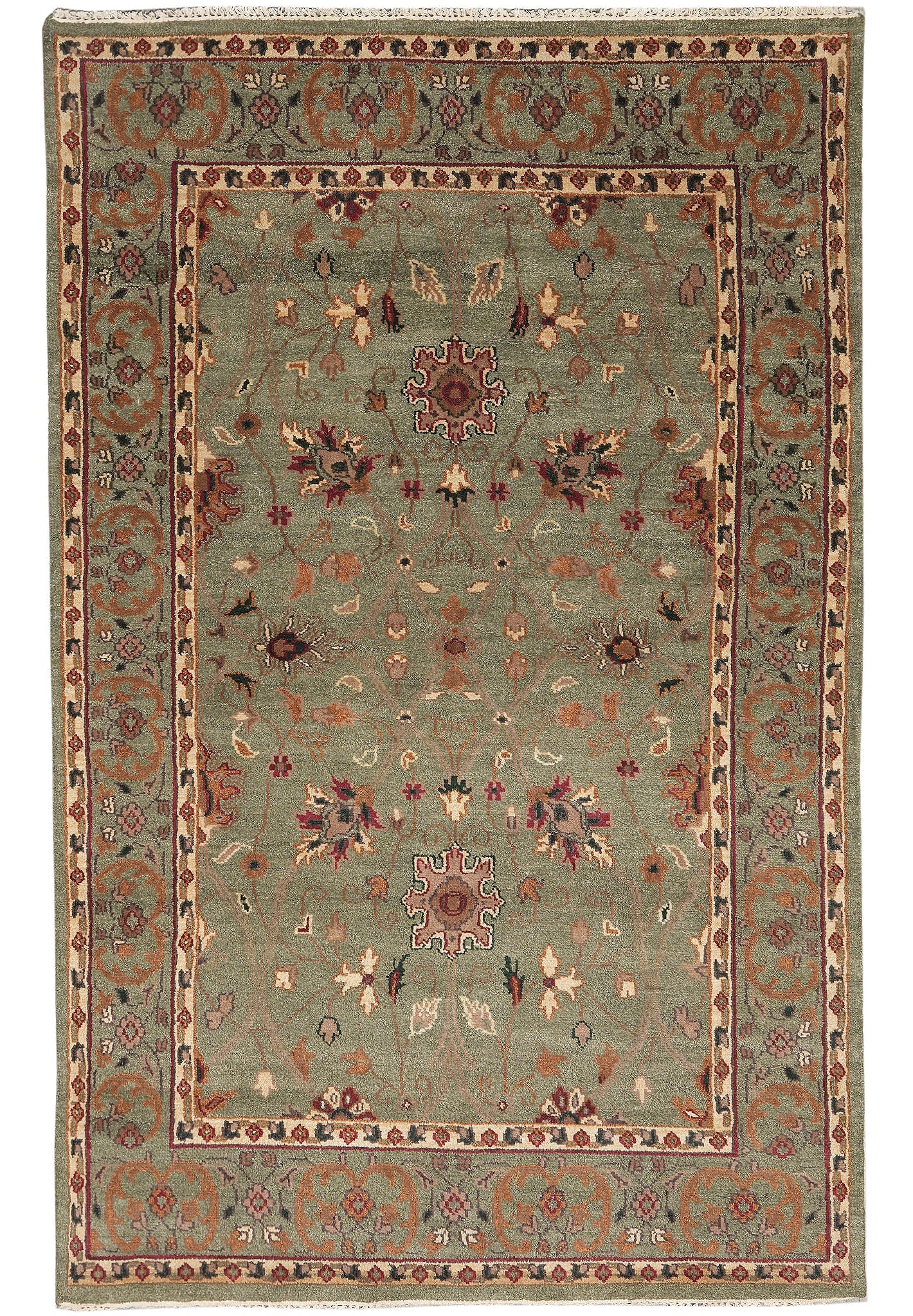 Persian Mahi Tabriz 6 x 9.2 Wool Silk Handmade Rug Green Burgundy (1 of 13)