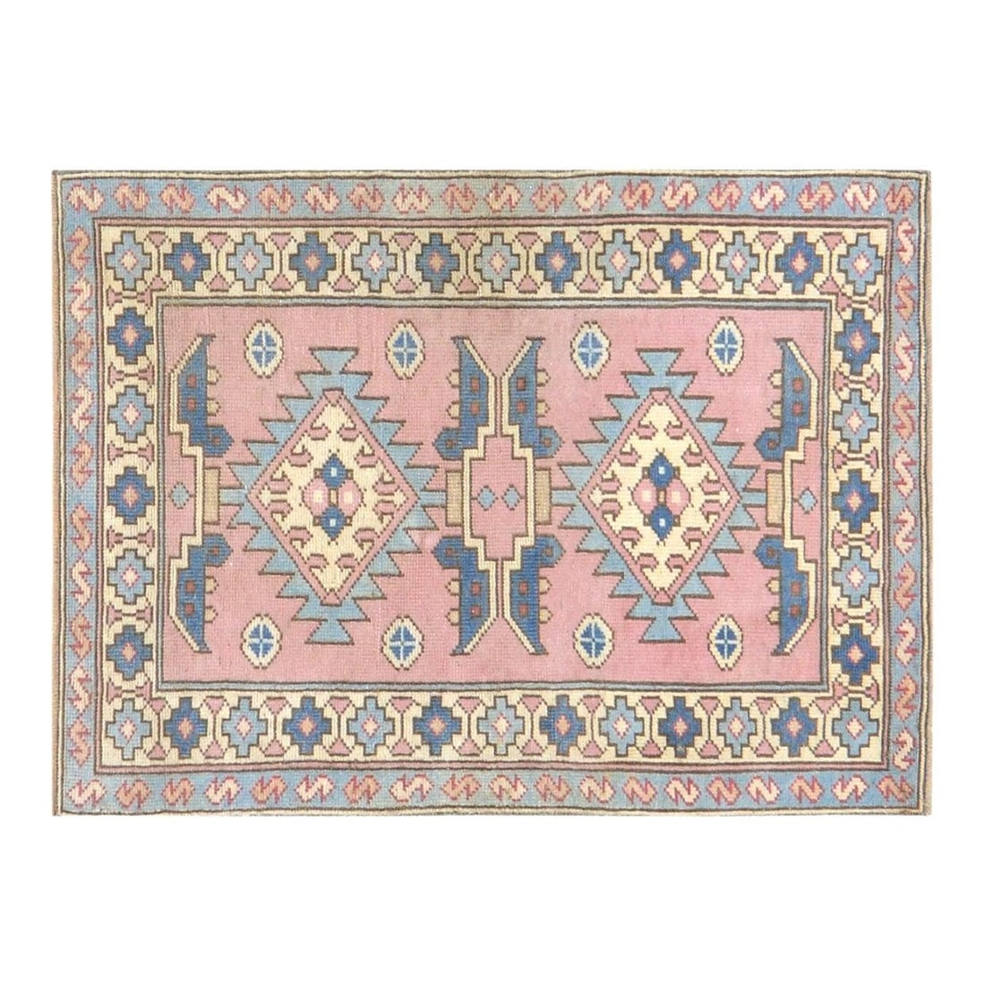 Hand-Knotted Wool Anatolian Turkish Rug Peach 3'x4'1" Vintage (1 of 4)