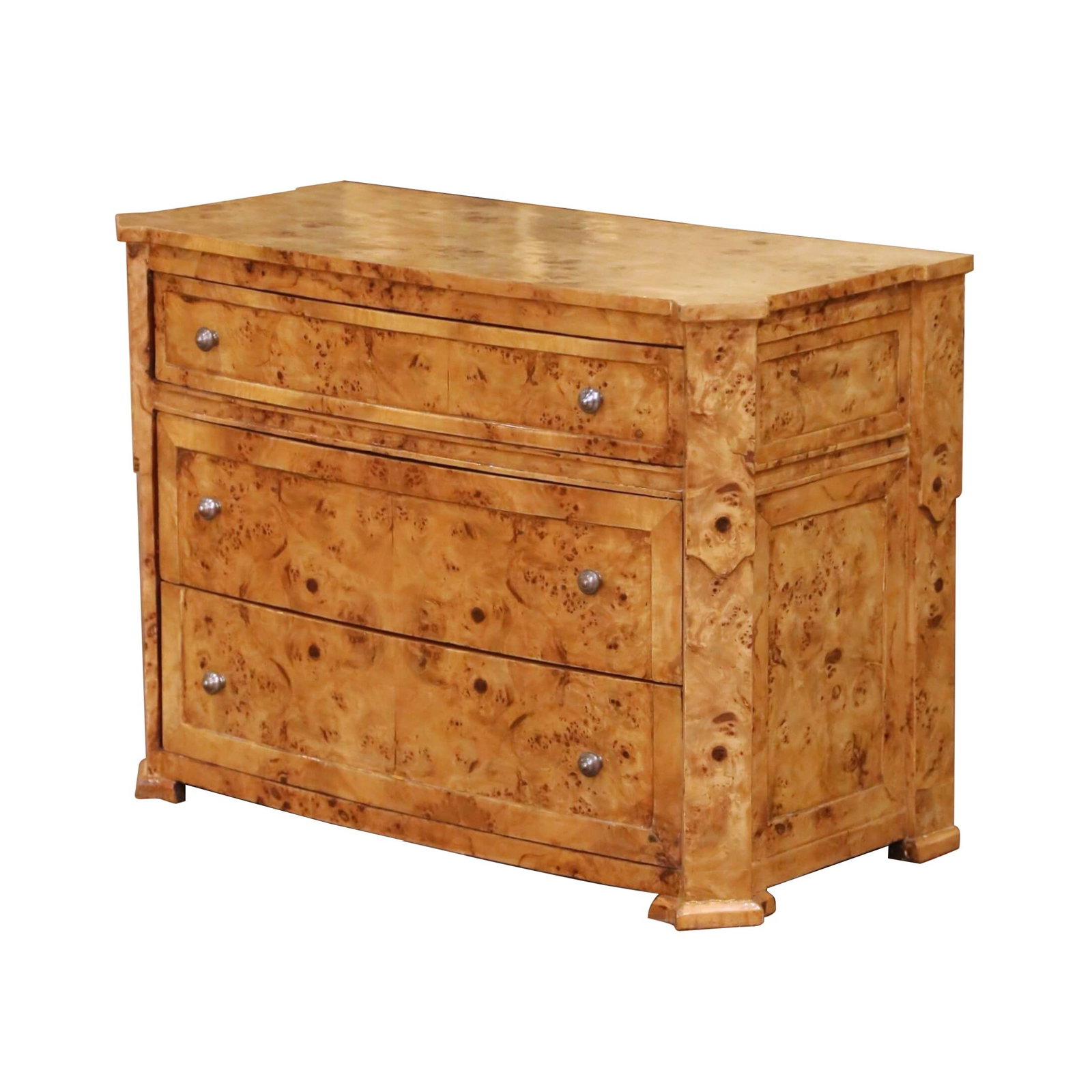 French Burl Elm Chest in Charles X Style Three-Drawer Mid-Century Commode (1 of 10)