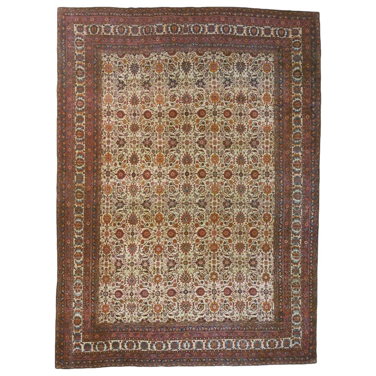 Oversized Antique Persian Khorassan Wool Rug with Ivory Field circa 1870 (1 of 10)