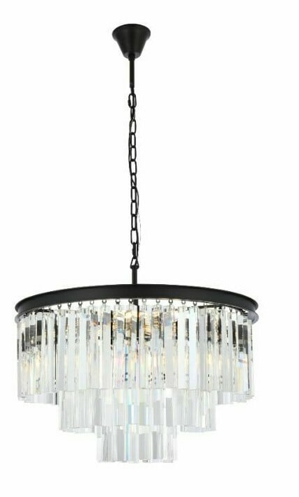 Sydney 9-Light Modern Matte Black Crystal Chandelier 26 Inch for Dining or Kitchen: Sydney 9-Light Modern Matte Black Crystal Chandelier 26 Inch for Dining or Kitchen This modern crystal chandelier features a matte black finish and is designed with nine lights, making it a stylish ce