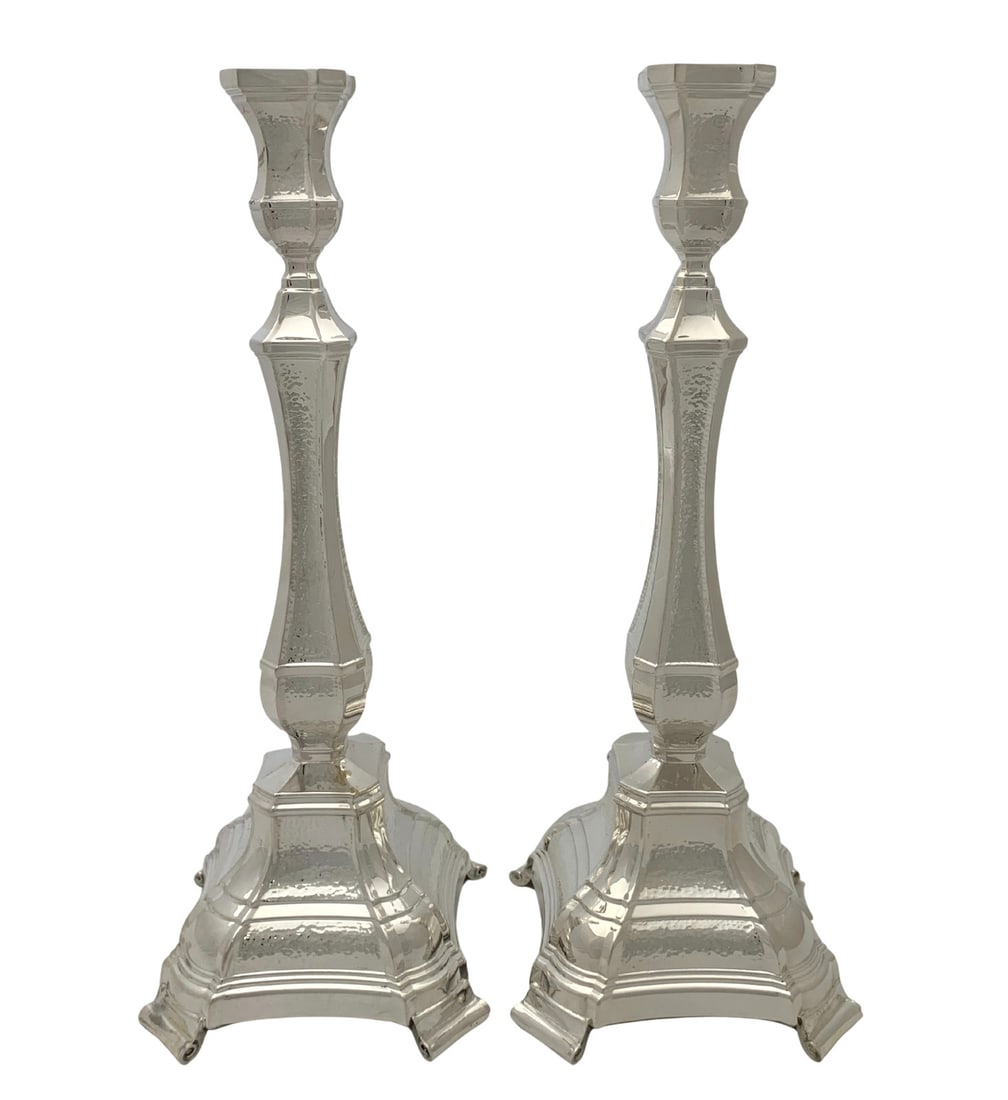 Handmade Modern 925 Sterling Silver Hammered Candlesticks 16 Inches: Handmade Modern 925 Sterling Silver Hammered Candlesticks 16 Inches Enhance your home decor with these exquisite handmade modern candlesticks crafted from fine 925 sterling silver. Featuring a unique 
