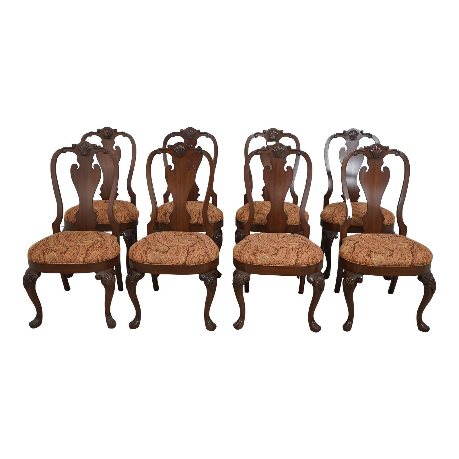 8 Ethan Allen English Style Mahogany Dining Chairs Set: 8 Ethan Allen English Style Mahogany Dining Chairs Set This set of 8 Ethan Allen dining room chairs features a timeless English style design crafted from high-quality mahogany. Each chair showcases ex
