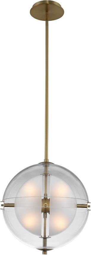 Kalco Mid-Century Modern Frosted Brass Pendant Light 22H 14W 14D: Kalco Mid-Century Modern Frosted Brass Pendant Light 22H 14W 14D Illuminate your space with this stunning Mid-Century Inspired Frosted Brass Pendant. Perfectly blending modern aesthetics with classic 