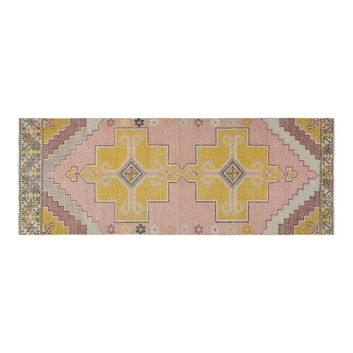 Hand Knotted Wool Anatolian Rug in Tan 3'1'' x 9'2'': Hand Knotted Wool Anatolian Rug in Tan 3'1'' x 9'2'' This vintage Turkish Anatolian rug is hand-knotted from wool using traditional techniques, offering a unique blend of classic craftsmanship and mod