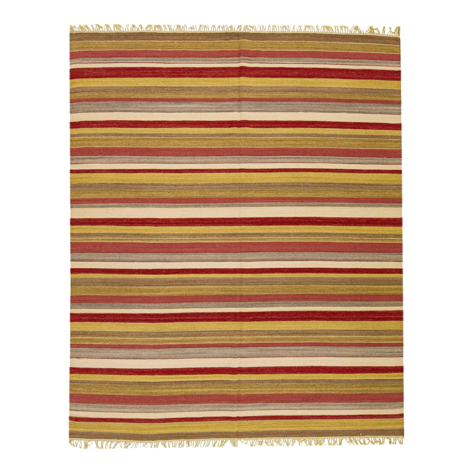 Modern Kilim Handmade Wool Rug 8' x 9'10' Multicolor Geometric Design: Modern Kilim Handmade Wool Rug 8' x 9'10' Multicolor Geometric Design Enhance your living space with this exquisite Modern Kilim hand-knotted wool rug, featuring a vibrant geometric stripe design in m