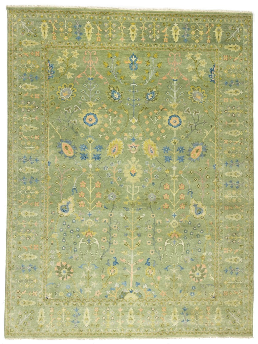 Hand-Knotted Wool Floral Chobi Rug 10'1 x 14'0 Area Carpet from India: Hand-Knotted Wool Floral Chobi Rug 10'1 x 14'0 Area Carpet from India This extra large handmade Chobi Oriental rug features a floral pattern in muted colors, including light green, cream, gold, blue, 
