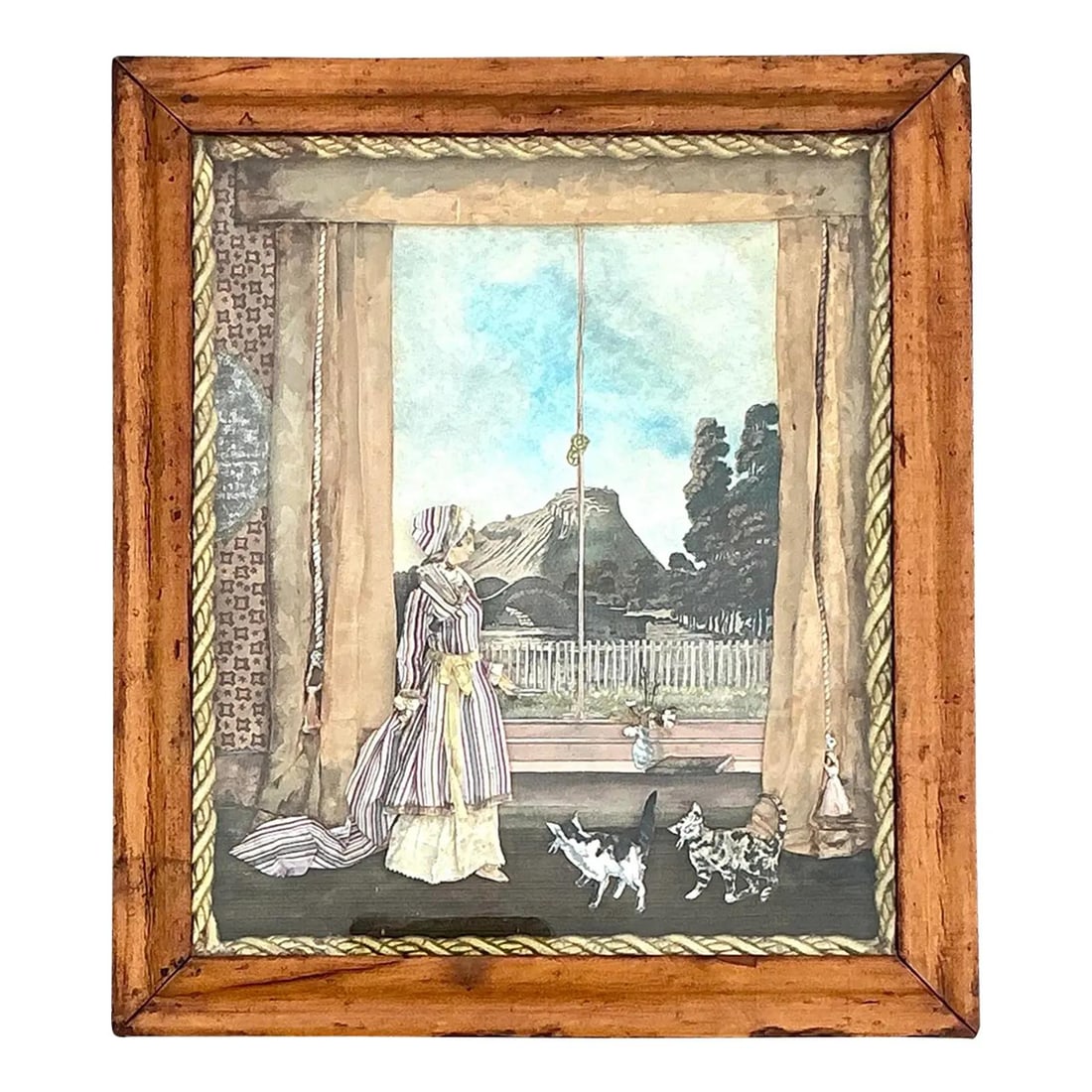 Mixed Media Diorama Featuring Victorian Woman and Cats in Rustic Frame (1 of 8)