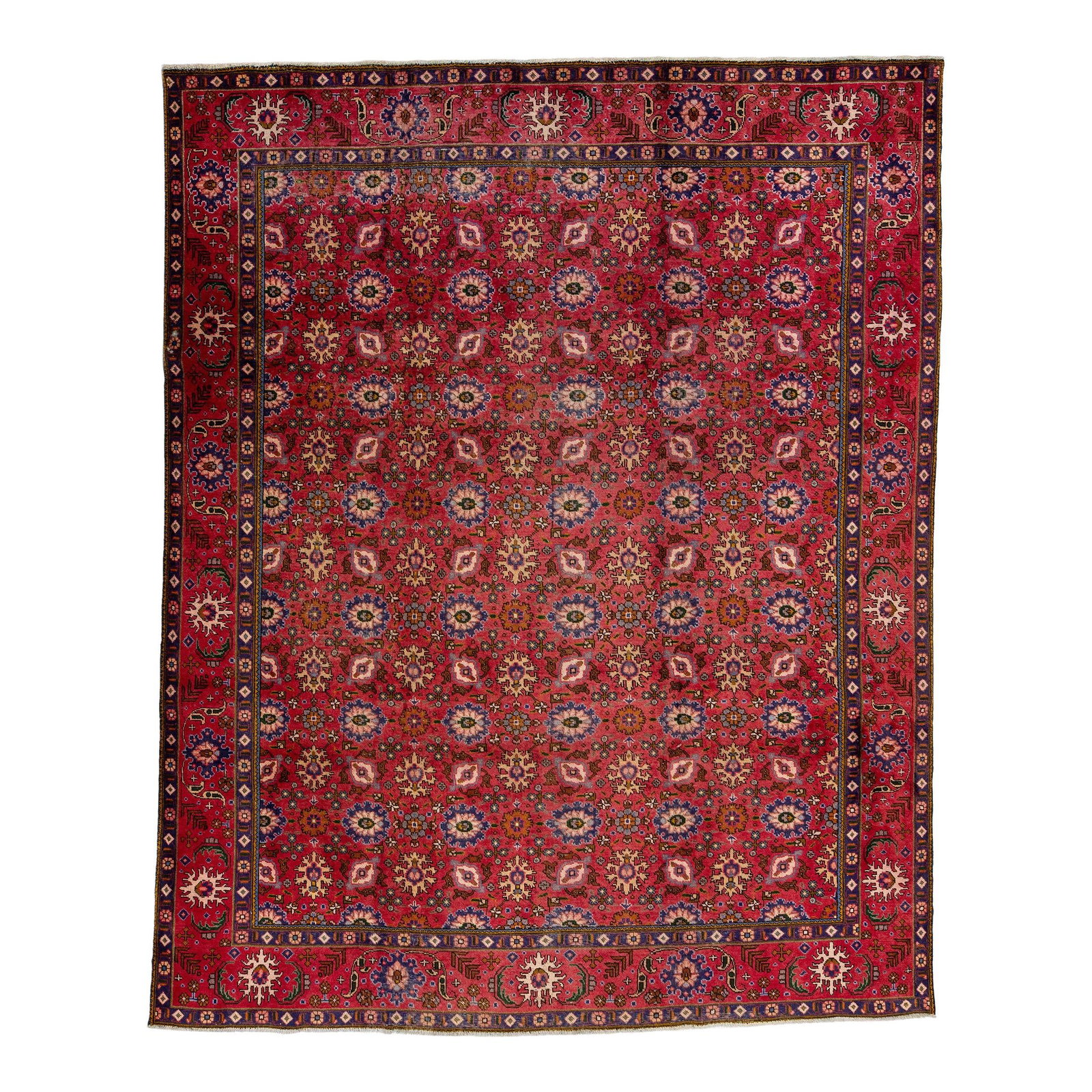 1960s Persian Mahal Red Hand-Knotted Wool Rug 9'9 x 12'3 Medallion Design: 1960s Persian Mahal Red Hand-Knotted Wool Rug 9'9 x 12'3 Medallion Design This stunning vintage Persian Mahal rug features a rich red color field adorned with a captivating all-over medallion design, 