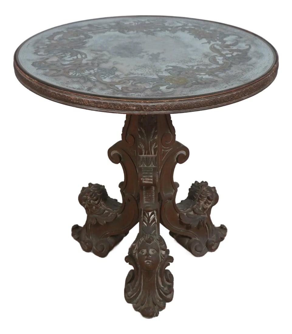 Antique Italian Cherub Base Eglomise Lamp Table 100 Years Old (1 of 10)