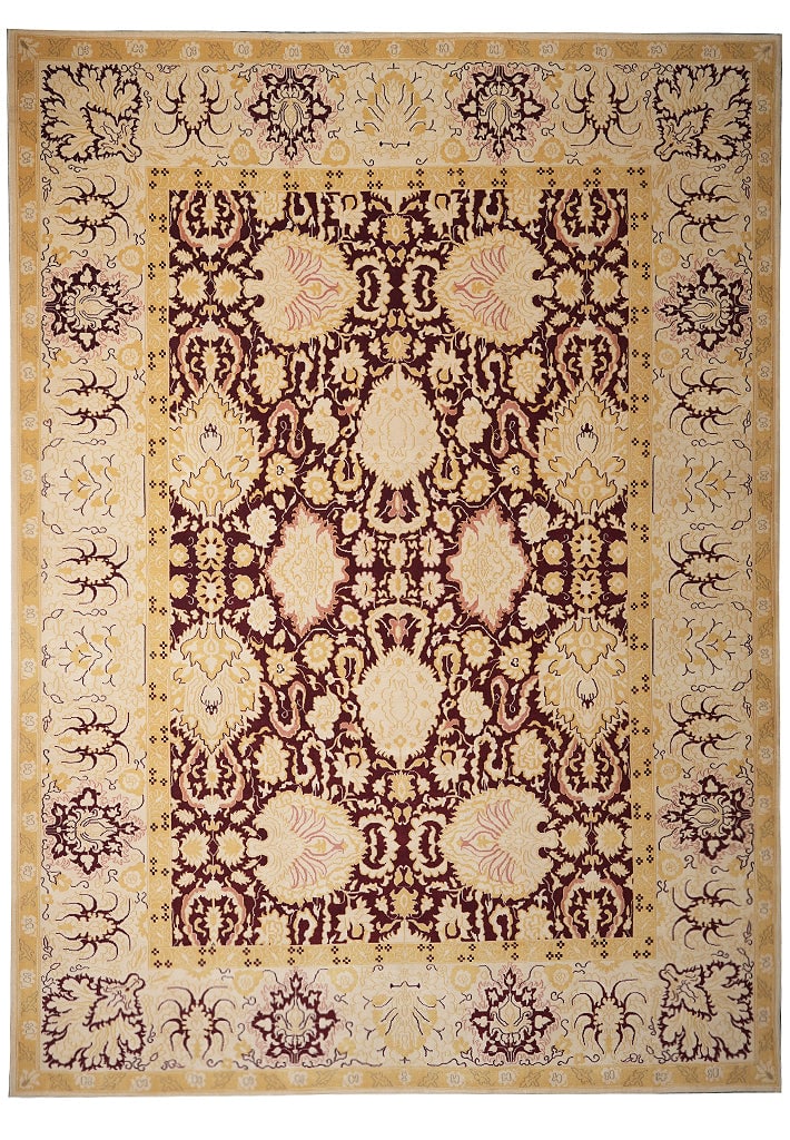 9 x 12 Handmade Transitional Tibetan Wool Area Rug Burgundy Beige Gold (1 of 16)