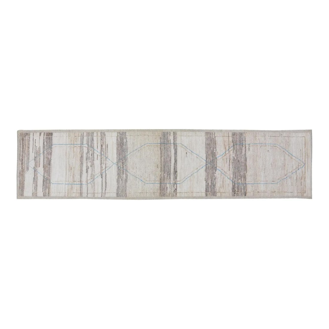 2'10 x 12'3 Tan Wool Runner Hand Knotted Moroccan Rug: 2'10 x 12'3 Tan Wool Runner Hand Knotted Moroccan Rug This Moroccan hand-knotted wool rug features timeless craftsmanship, blending traditional rug-making techniques with a modern design approach. The