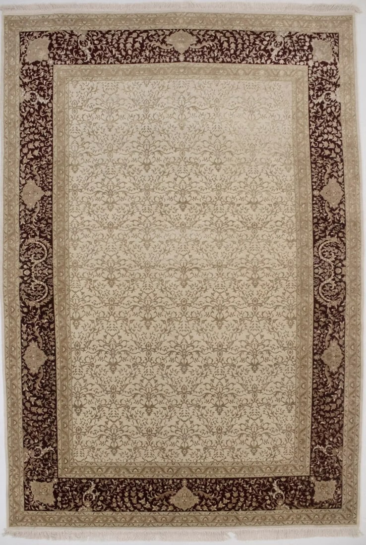 Handmade Wool and Silk Area Rug 6'7 x 9'7 Floral Pattern Modern Decor (1 of 18)
